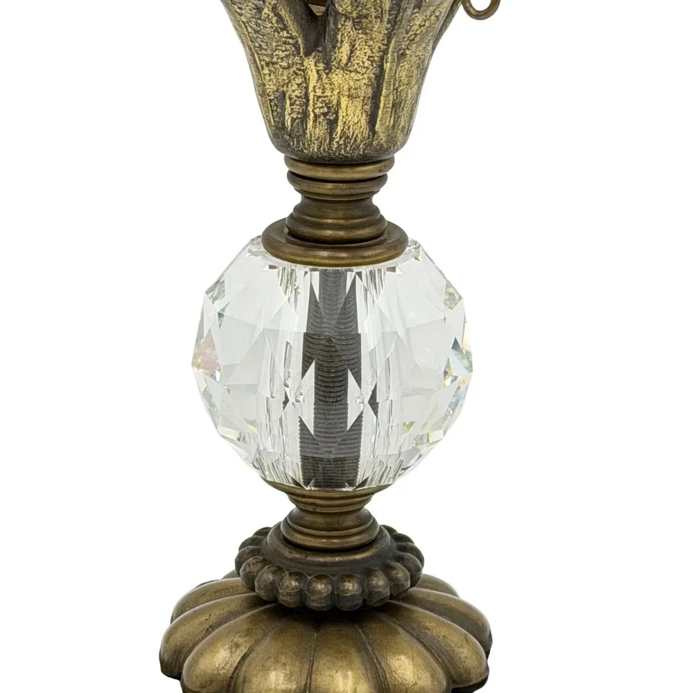Vtg MCM Bronze Finish Taper Candle Holder Crystal Marble Hollywood Regency 10